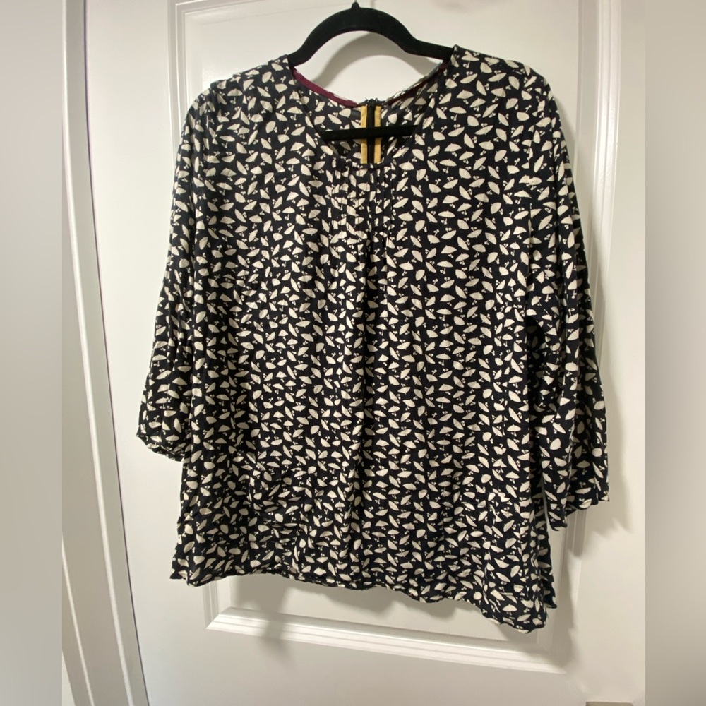 Boden Black and White ☂️ Umbrella Print Blouse